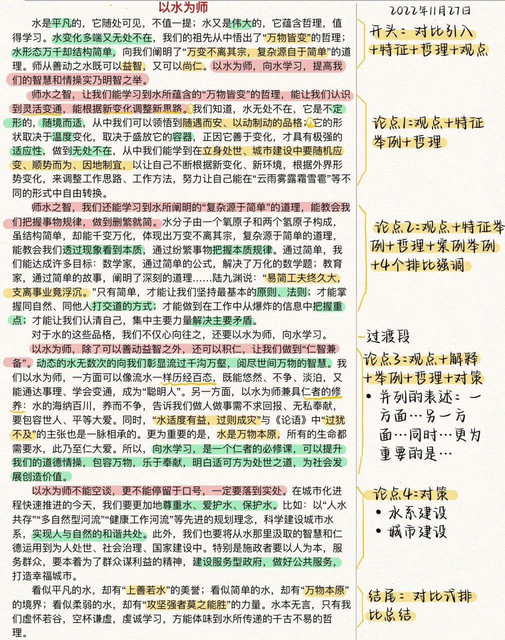 2023国考申论范文分析:以水为师 粉笔李梦圆老师 推荐的考场作文逻辑