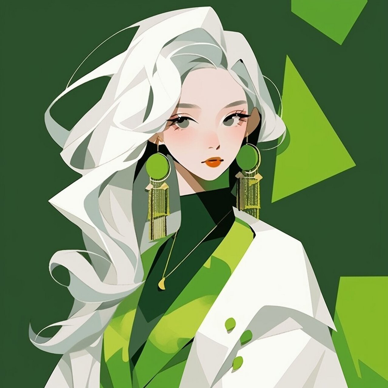 极简美学 | 绿色系 |  白色长发女生头像 这次的小姐姐,无论扎头发