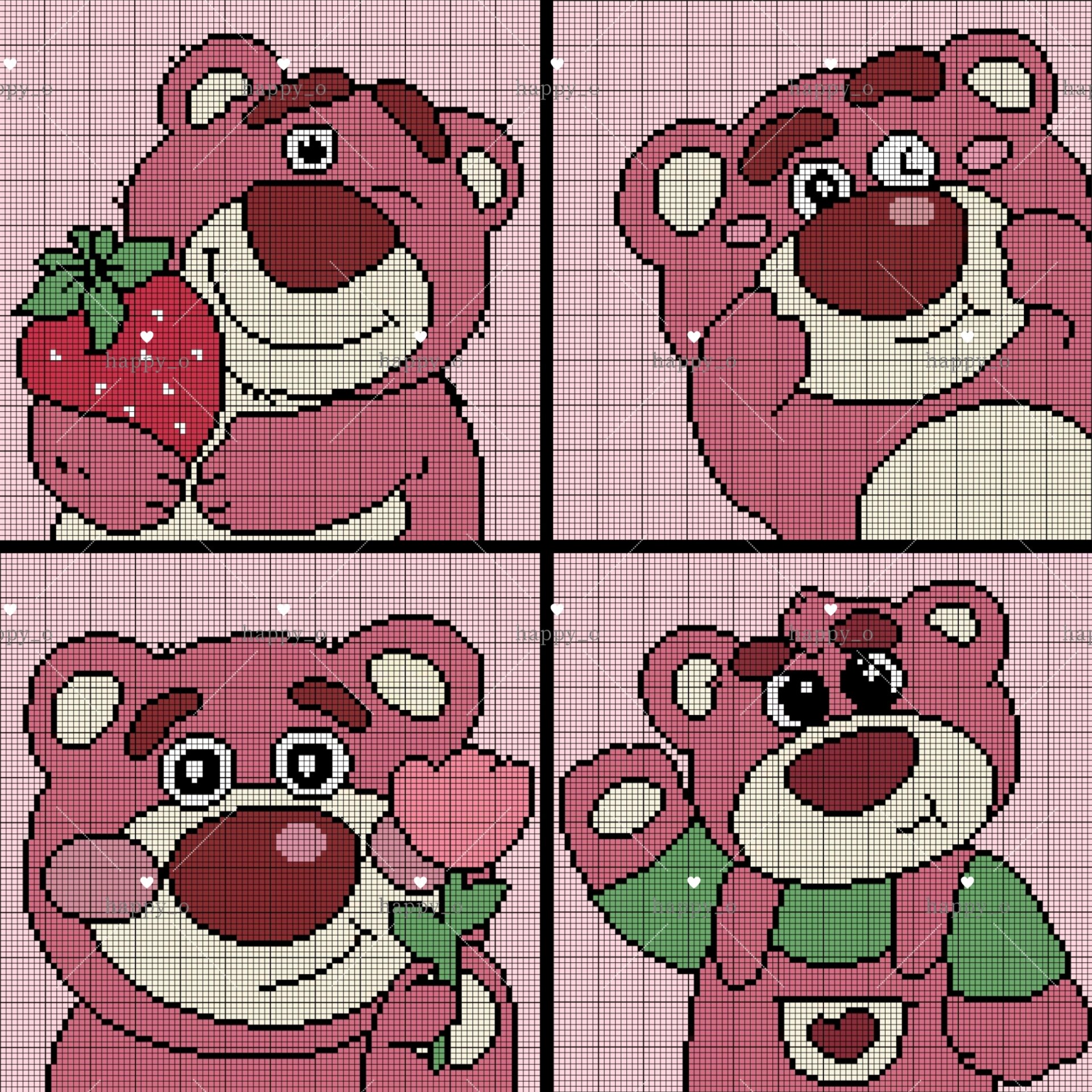 可爱q草莓熊🍓🐻四格像素画