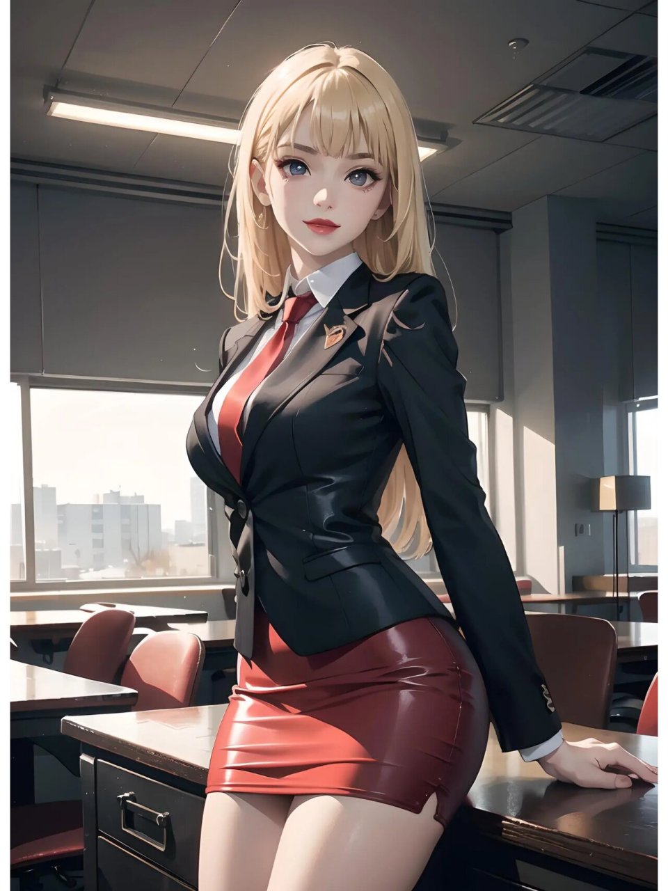 二次元壁纸:动漫风西装职场御姐 这是一位二次元职场上的金发美女,她