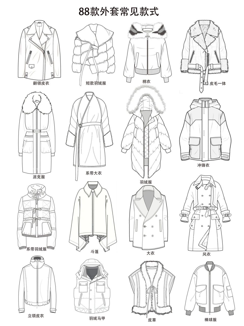 服装设计素材|手绘款式图外套合集基础必备  服装款式图合集 88款常见