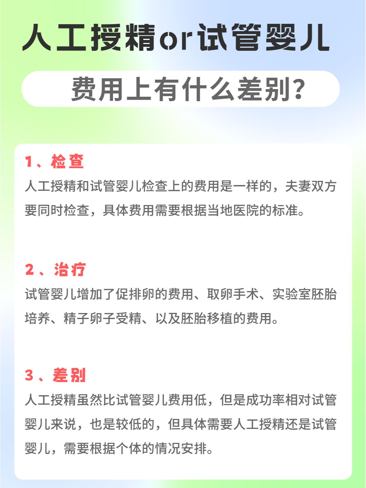 人工授精和试管婴儿,费用上有什么差别?