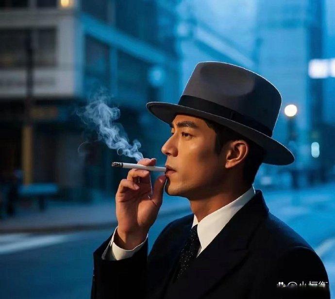 叼着香烟的模样,眼神深邃,仿佛藏着无尽故事
