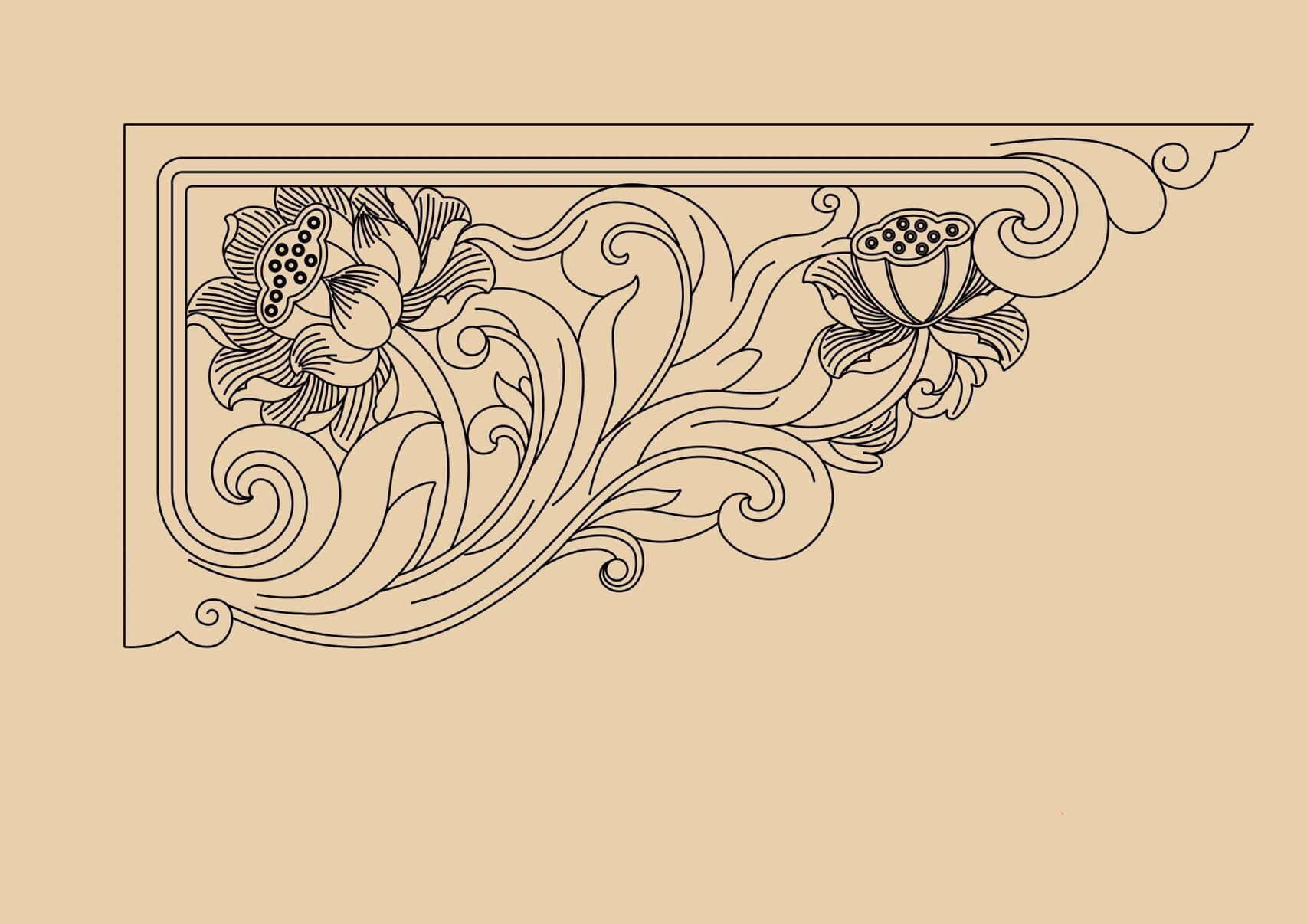 古代木雕雀替矢量线稿图纹样