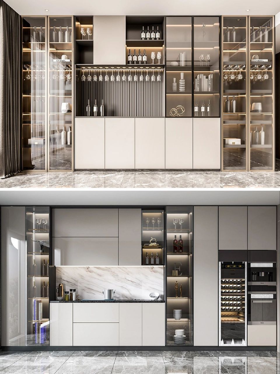 上海全屋定制|现代轻奢客餐厅酒柜设计案例 餐厅酒柜餐边柜设计效果图