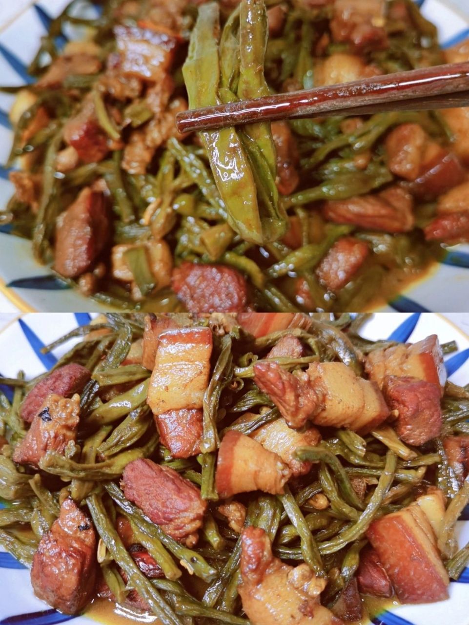 这道菜超级下饭,真的是两碗饭都不够的,干豇豆吸满汤汁干香醇厚,荷照