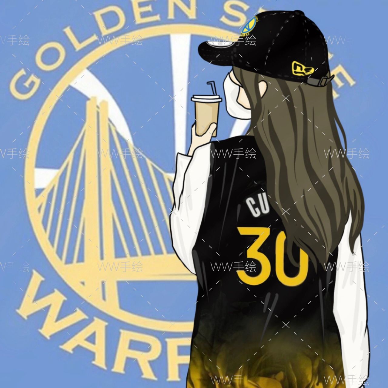 篮球头像 库里女孩 今年画的第一幅新版球衣90属于自己的库蜜头像