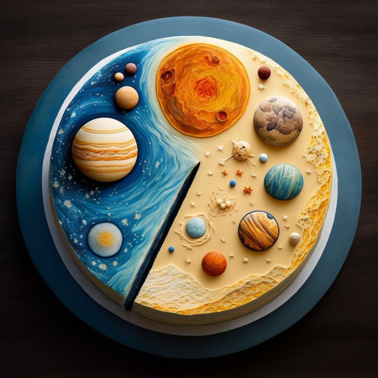 昨天忽然想到,奶油做的行星融化在蛋糕上的过程,不就是太阳系二维化么