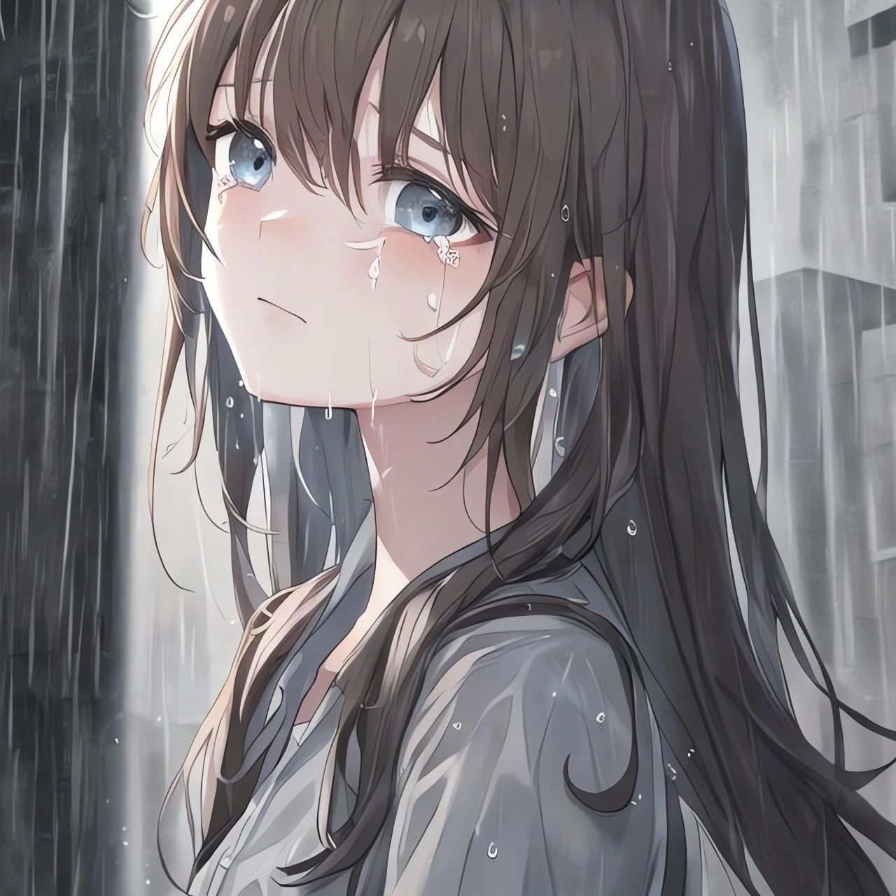 雨中哭泣的女孩图片图片