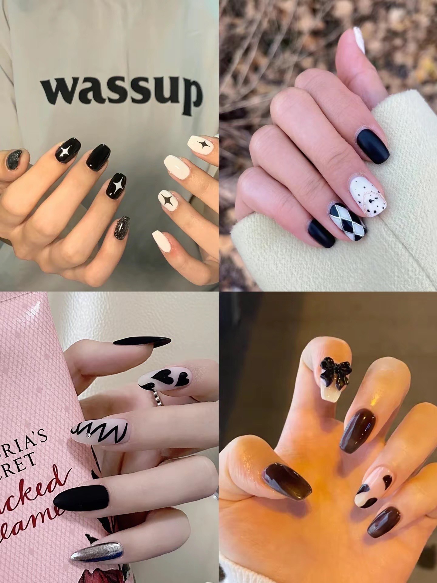 经典黑白配美甲