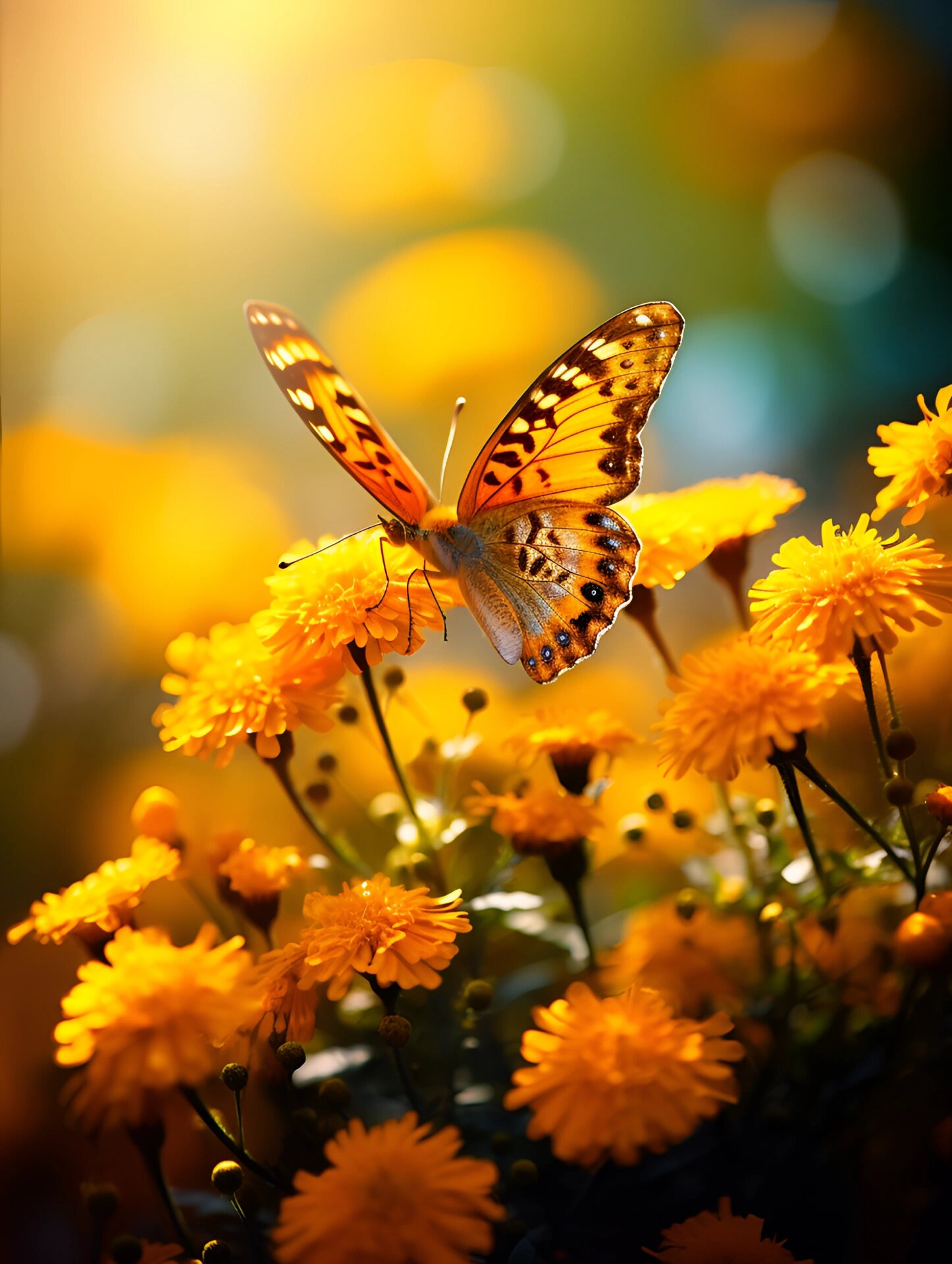 飞舞的蝴蝶 柔和的阳光穿过蝴蝶的翅膀,营造出静谧而舒适的氛围.