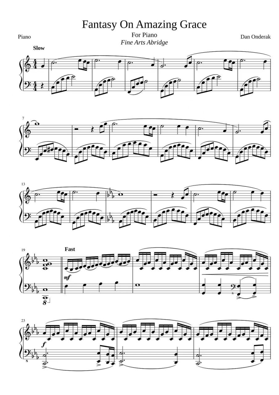 《奇异恩典幻想曲》钢琴谱分享 fantasy on amazing grace 钢琴谱 拿