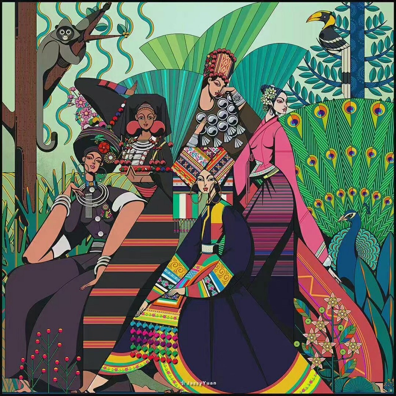 分享一组富有云南民族特色的插画 分享一组富有云南民族特色的插画