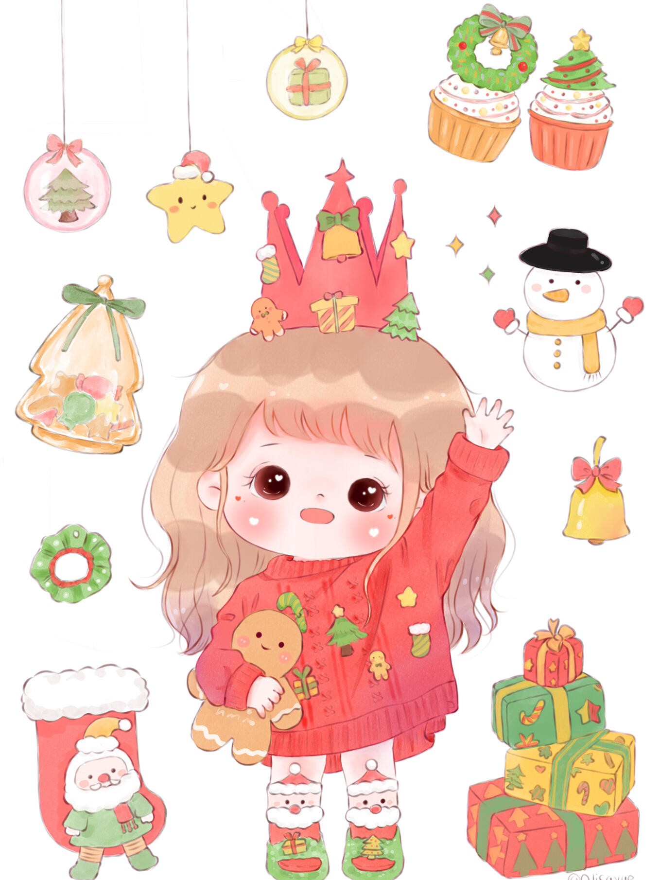 原创萌娃圣诞主题手帐插画