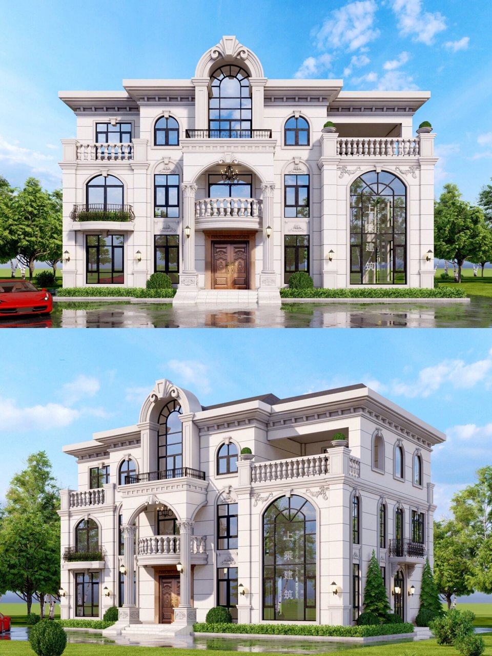 湖南张家界大面宽三层豪华法式别墅|附平面 占地面积:228平米 建筑