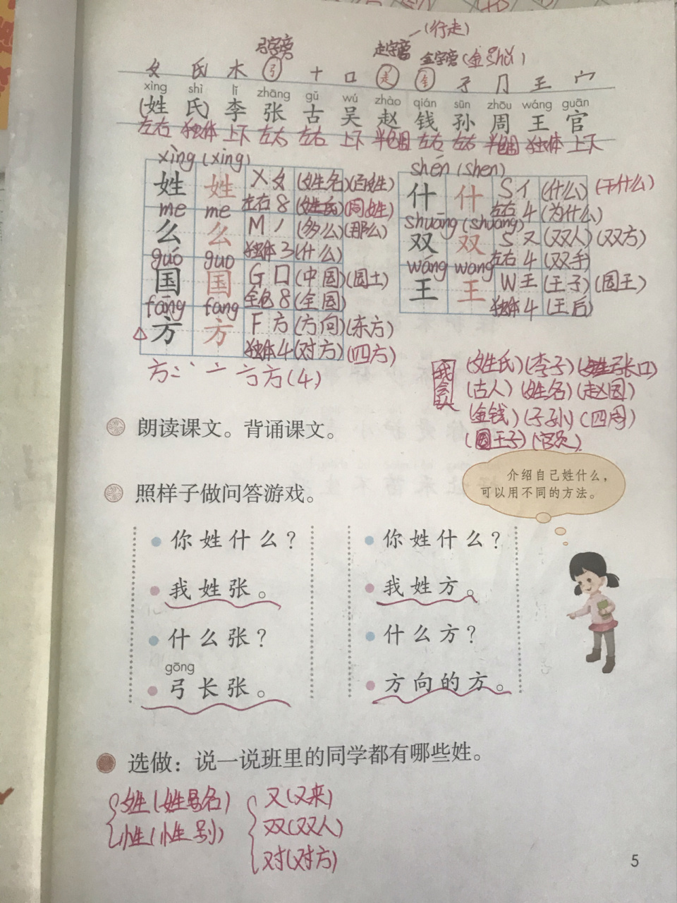 语文一年级下册 《姓氏歌》课堂笔记