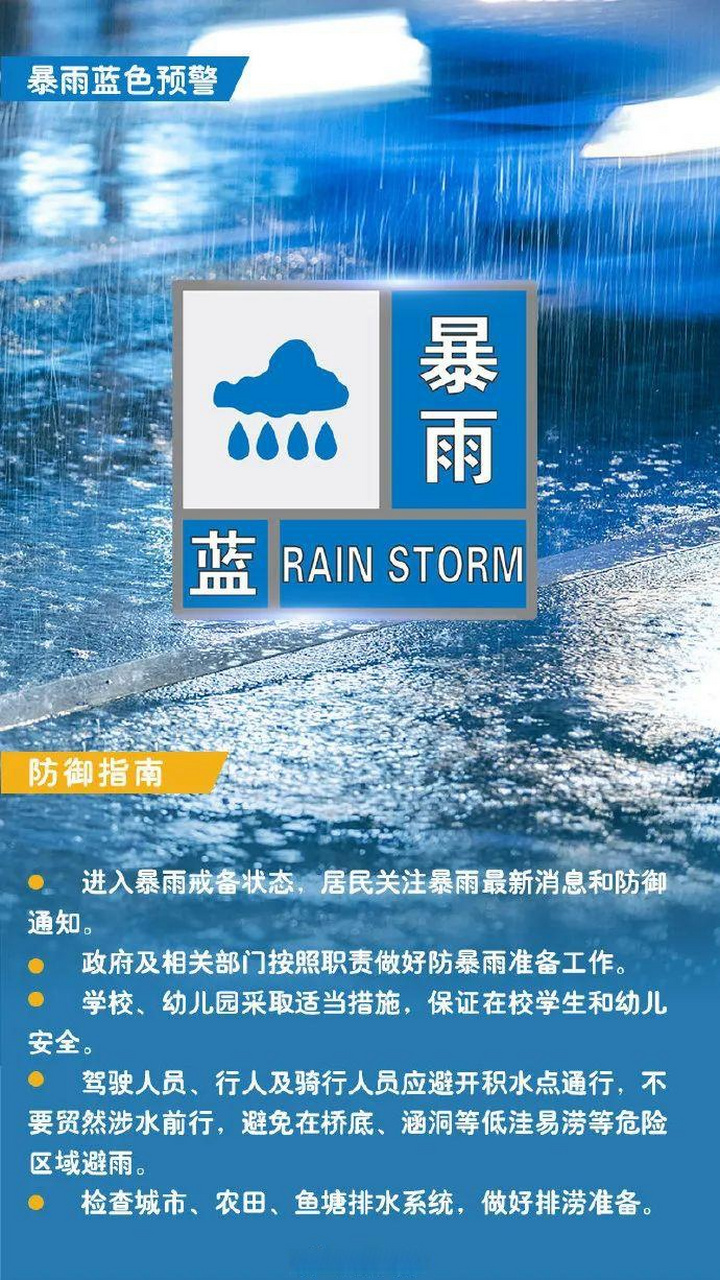 暴雨蓝色预警信号图片图片