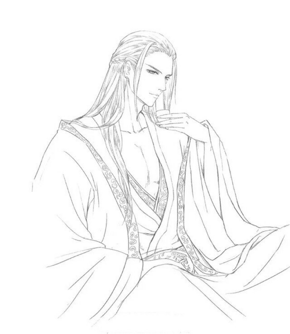 古风美男子线稿收藏练习 这些线稿都有唯美的特点,大家加上自己的颜色