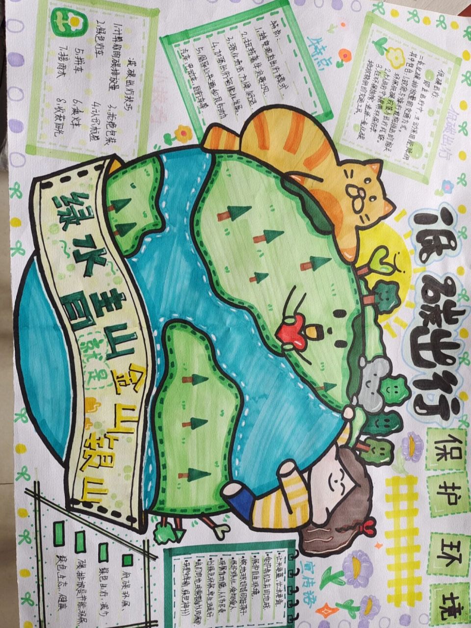 低碳出行/保护地球手抄报超级简单!