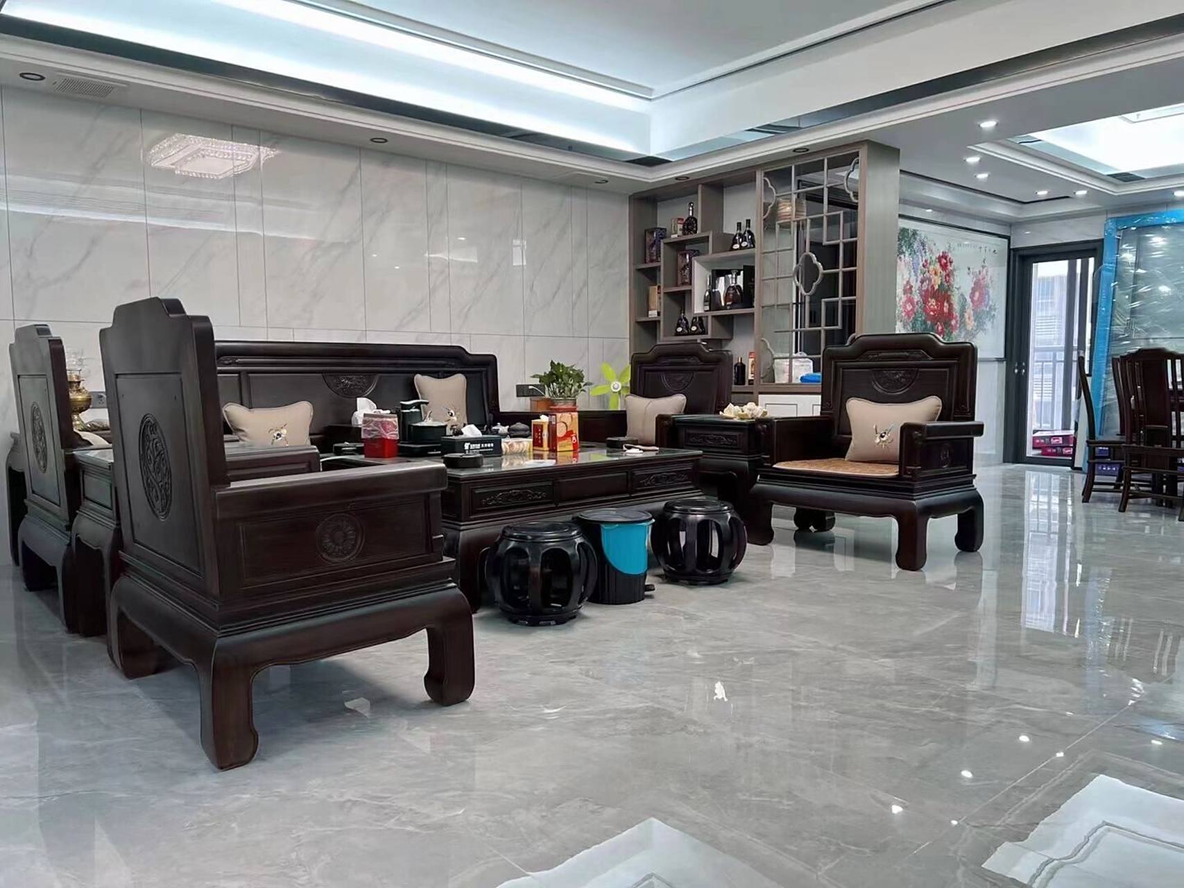 烟青灰750×1500全屋铺贴,新中式风格!