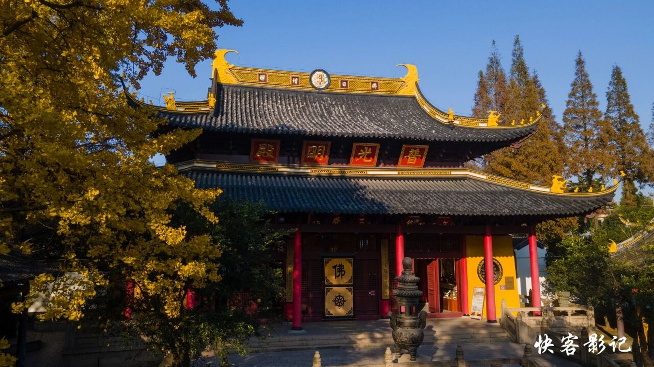 初冬的剑门藏海寺,金灿灿的银杏,给藏海寺披上了一层金甲.