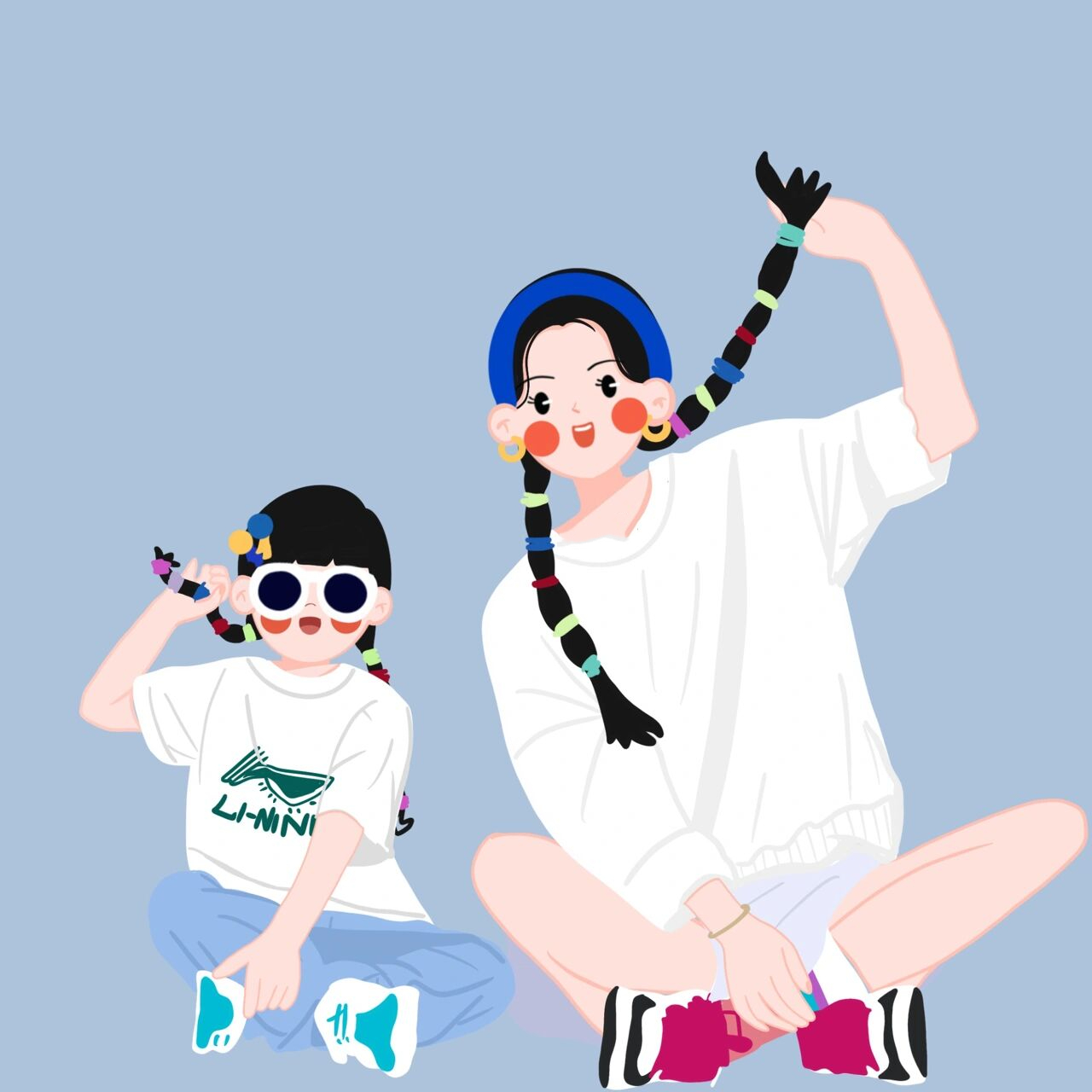 这是一组亲子头像,母女和父女 日更96 今天画的是一组亲子头像,分别