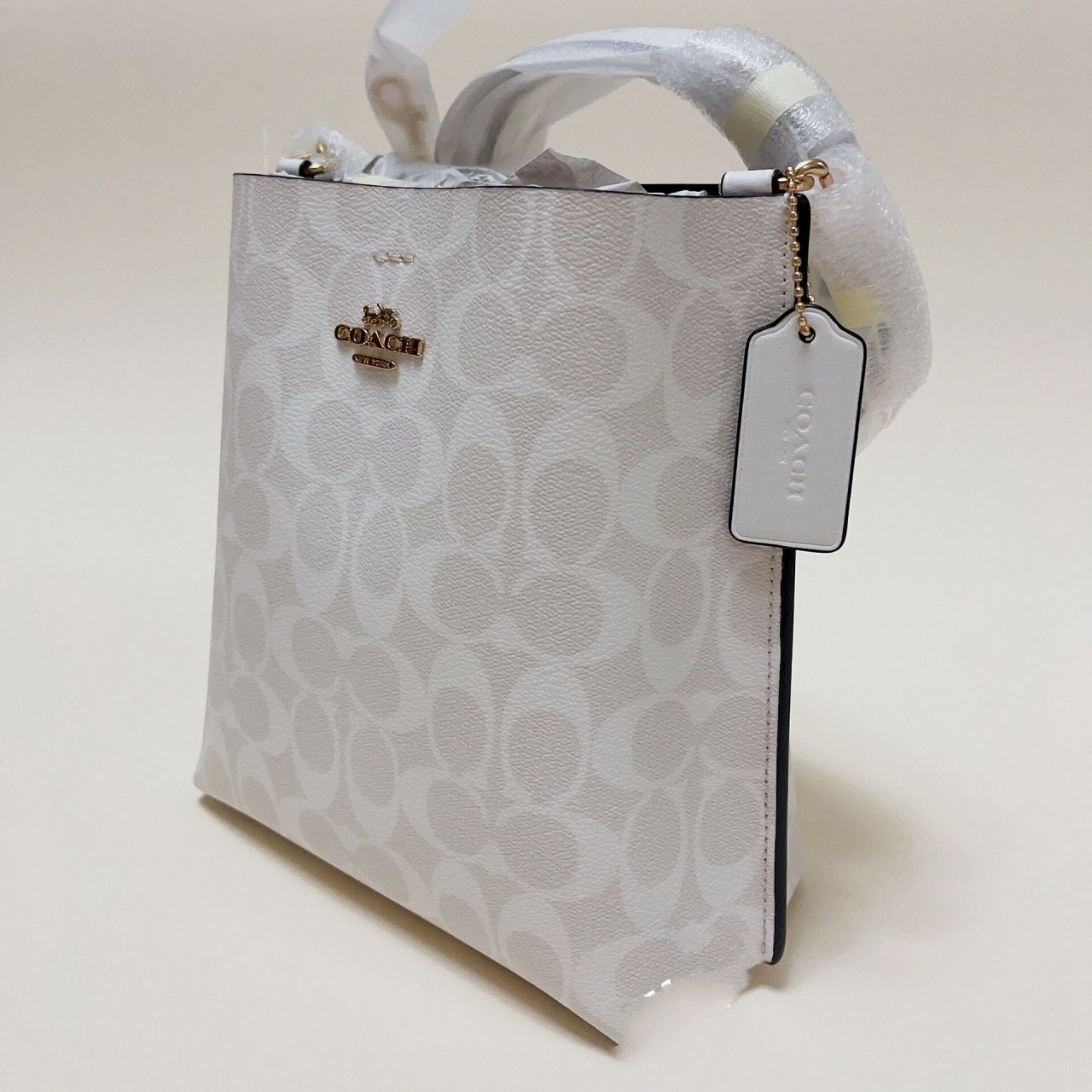 国内现货coach奥莱冰川白老花mollie水桶包 coach mollie 冰川白老花