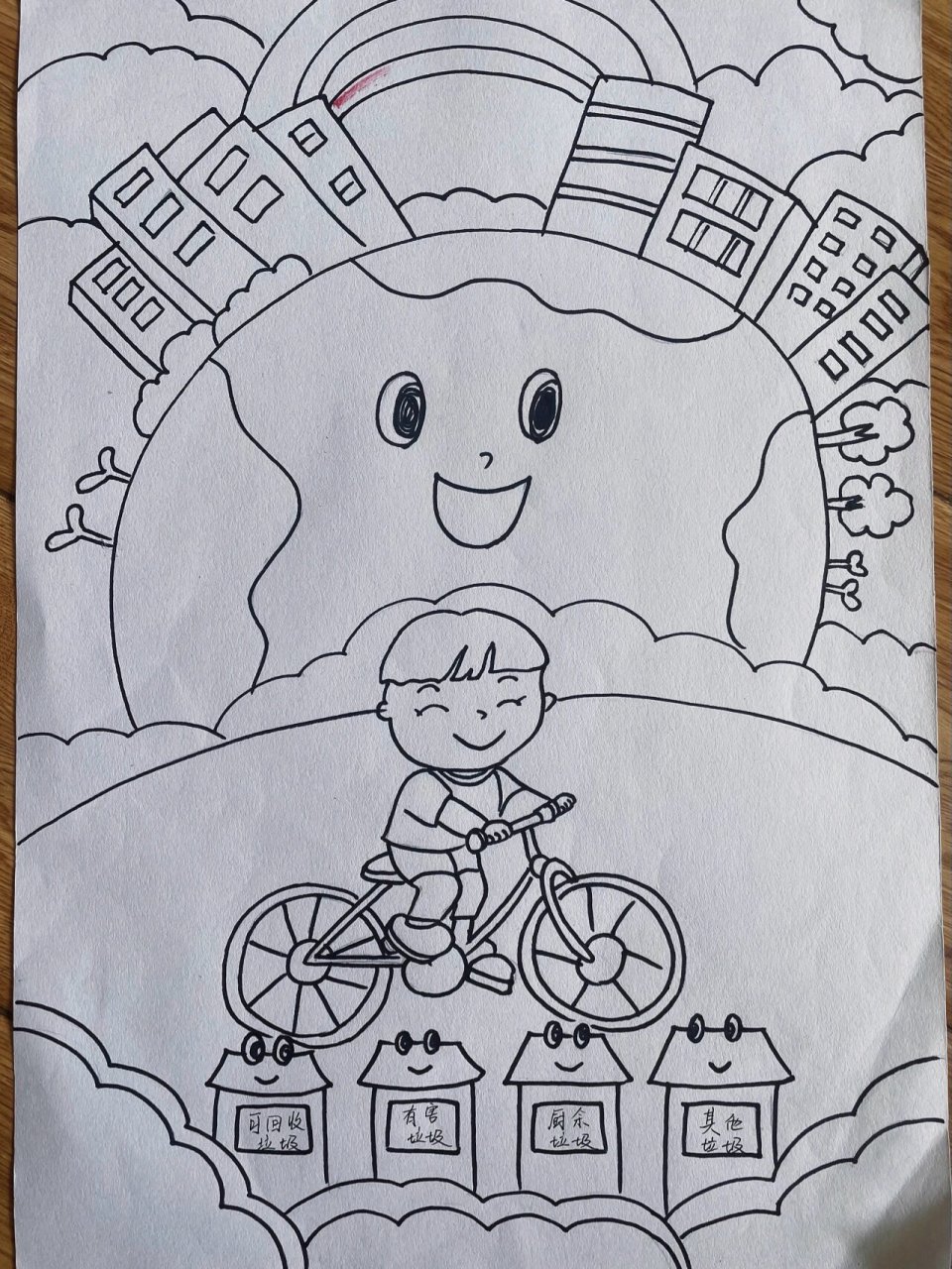 低碳生活,绿色发展 #低碳出行儿童画# #绿色环保儿童画# #儿童画