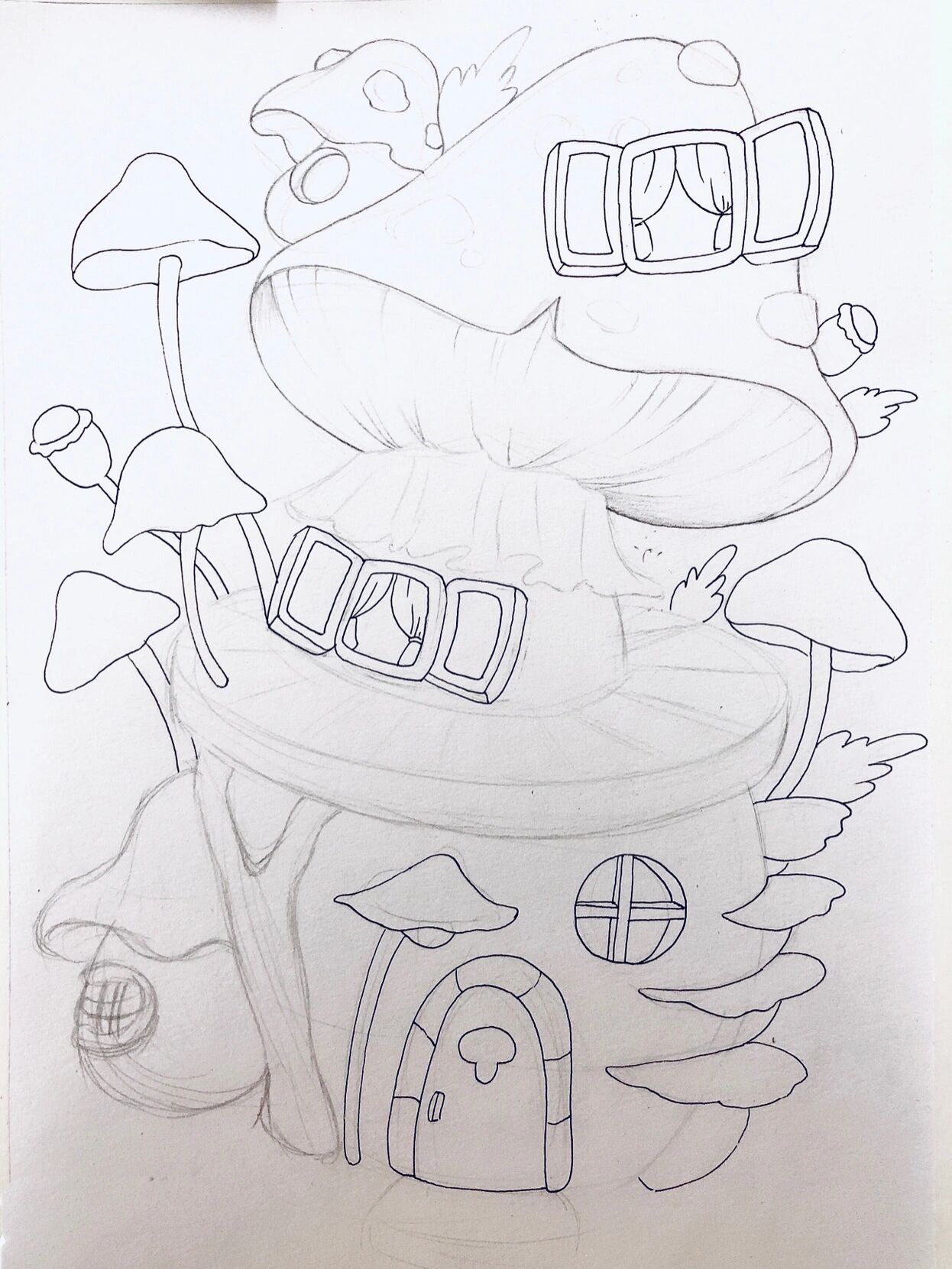 9-10岁创意素描《蘑菇畅想曲.@黄色的沙漠的动态