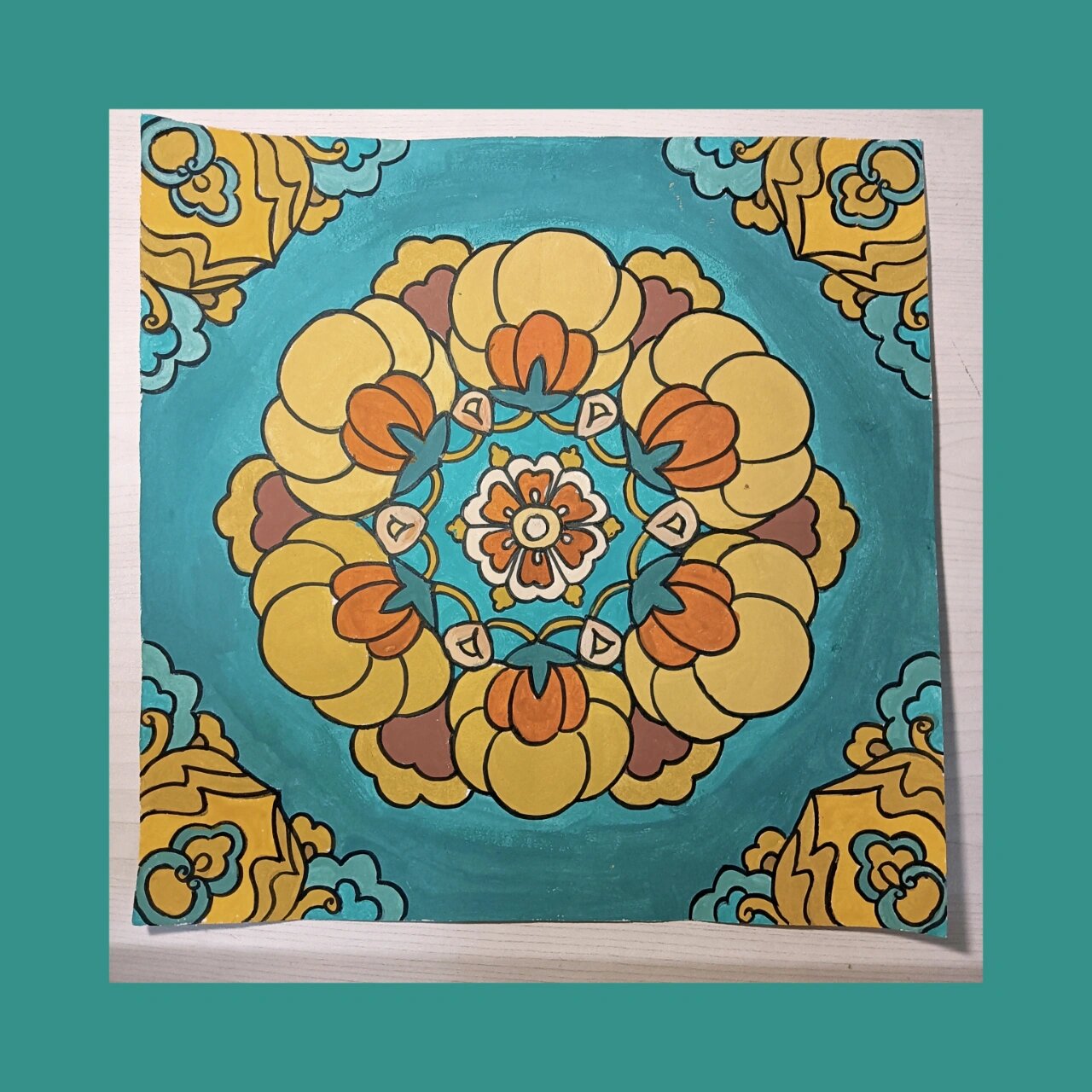 临摹了一张敦煌团花藻井图