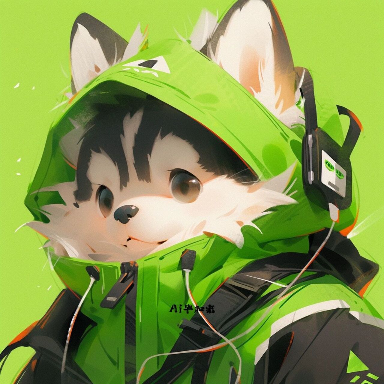 潮流先锋:帅气机能荧光绿哈士奇头像 当帅气的哈士奇身上穿上炫酷的