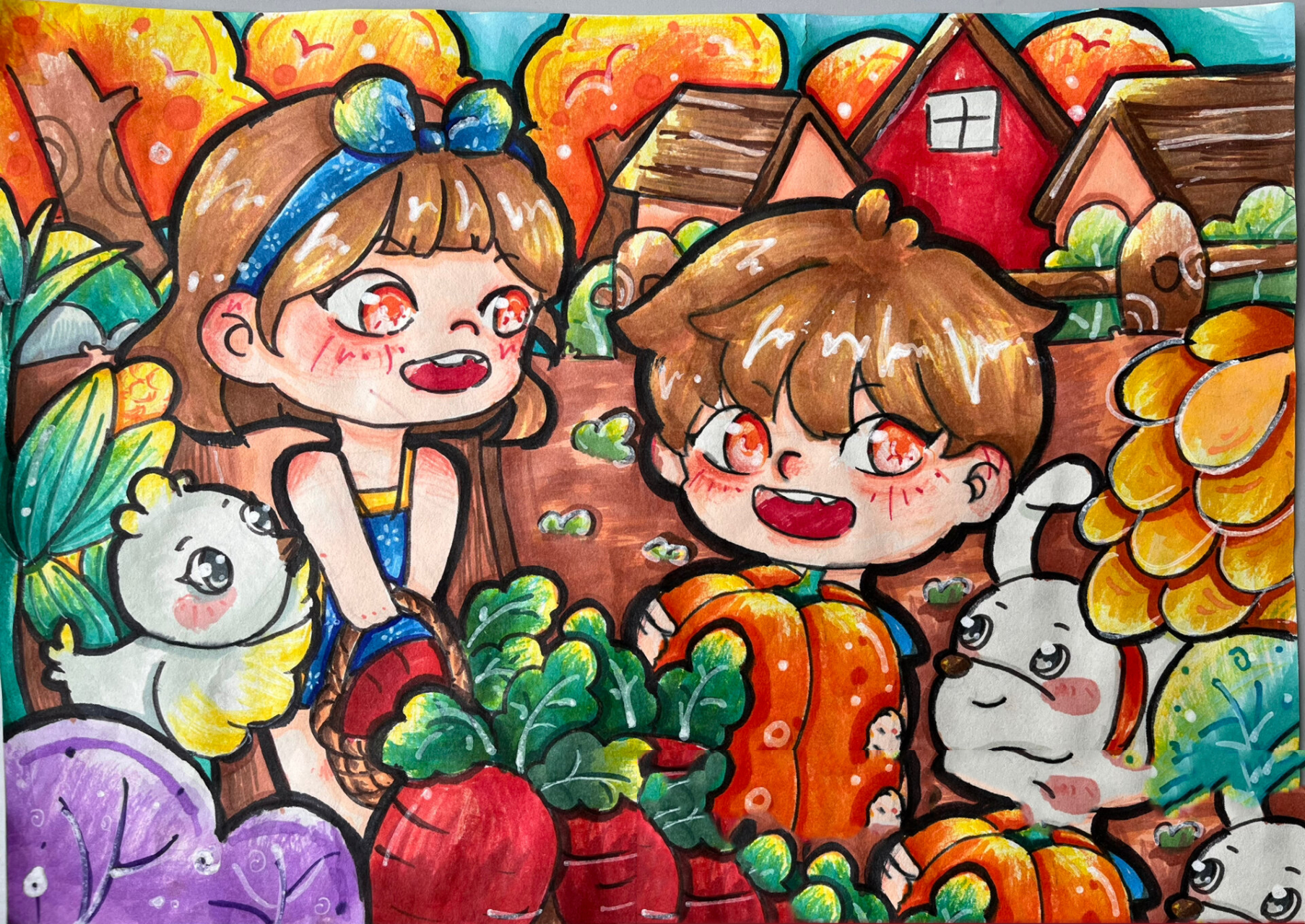 幼师马克笔儿童主题画《丰收》《秋韵》 有关秋天主题画,小伙伴们需要