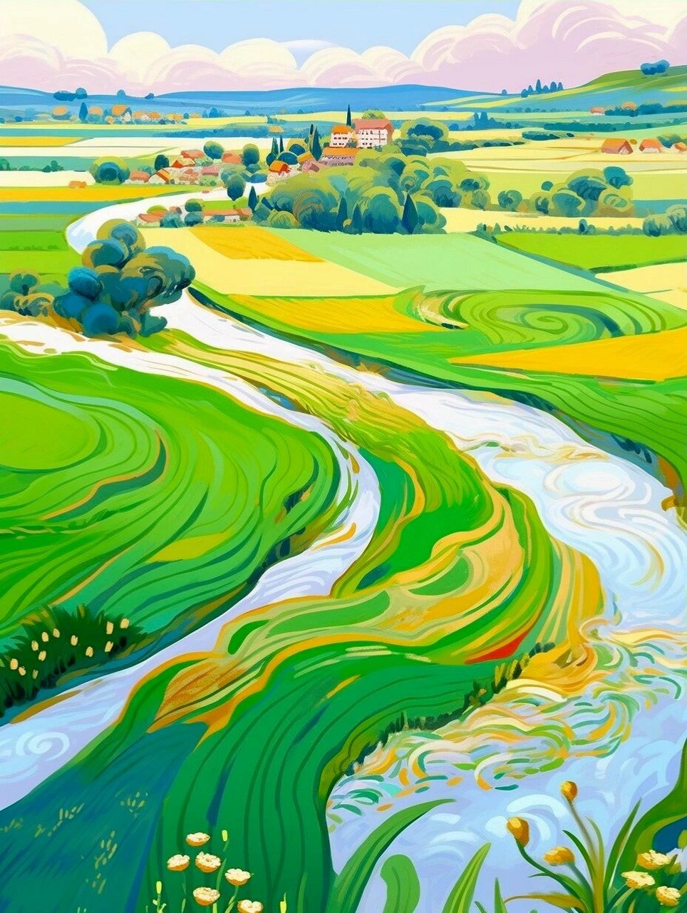 色彩肌理画|乡村田野风光