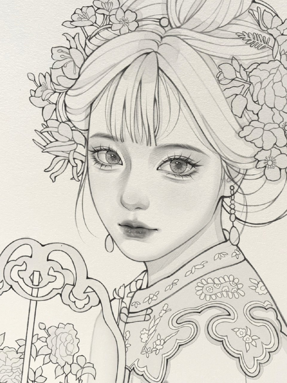 古风线稿/清汉女线稿/女生线稿 又来抠细节了 模特参考:芸豆豆鹅