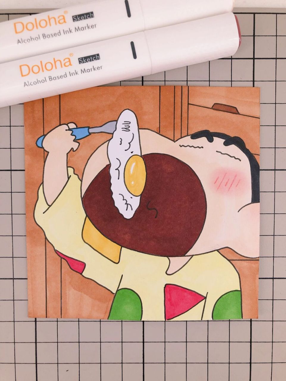 第251幅|蜡笔小新卡通画,简笔画.附步骤图. 马克笔:多乐绘128色.