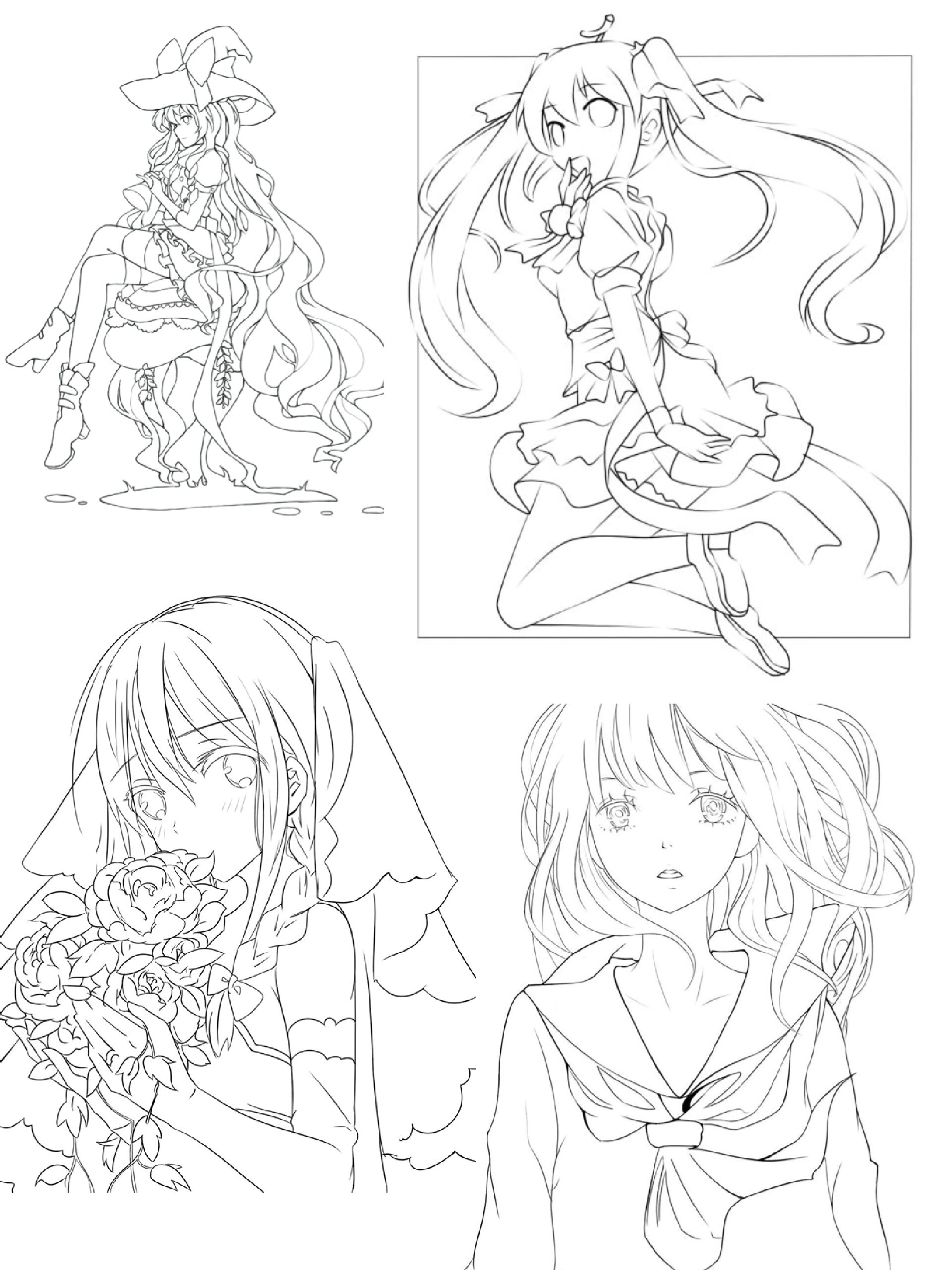 高质量日系动漫人物线稿素材 超多高清动漫人物线稿素材,无论是头像