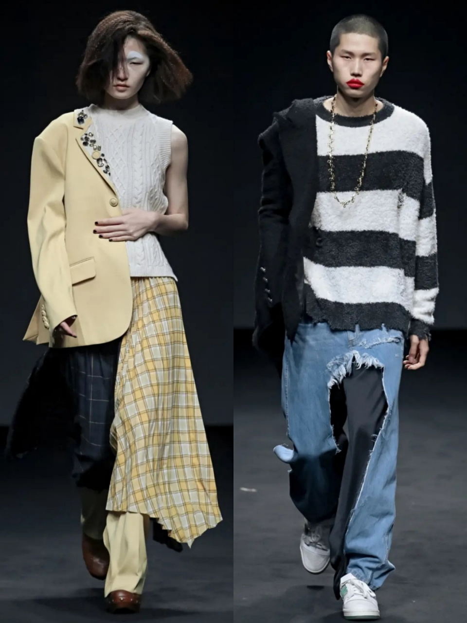 栋梁runway×junwei lin 2021 aw junwei lin将以往的成衣进行拆解