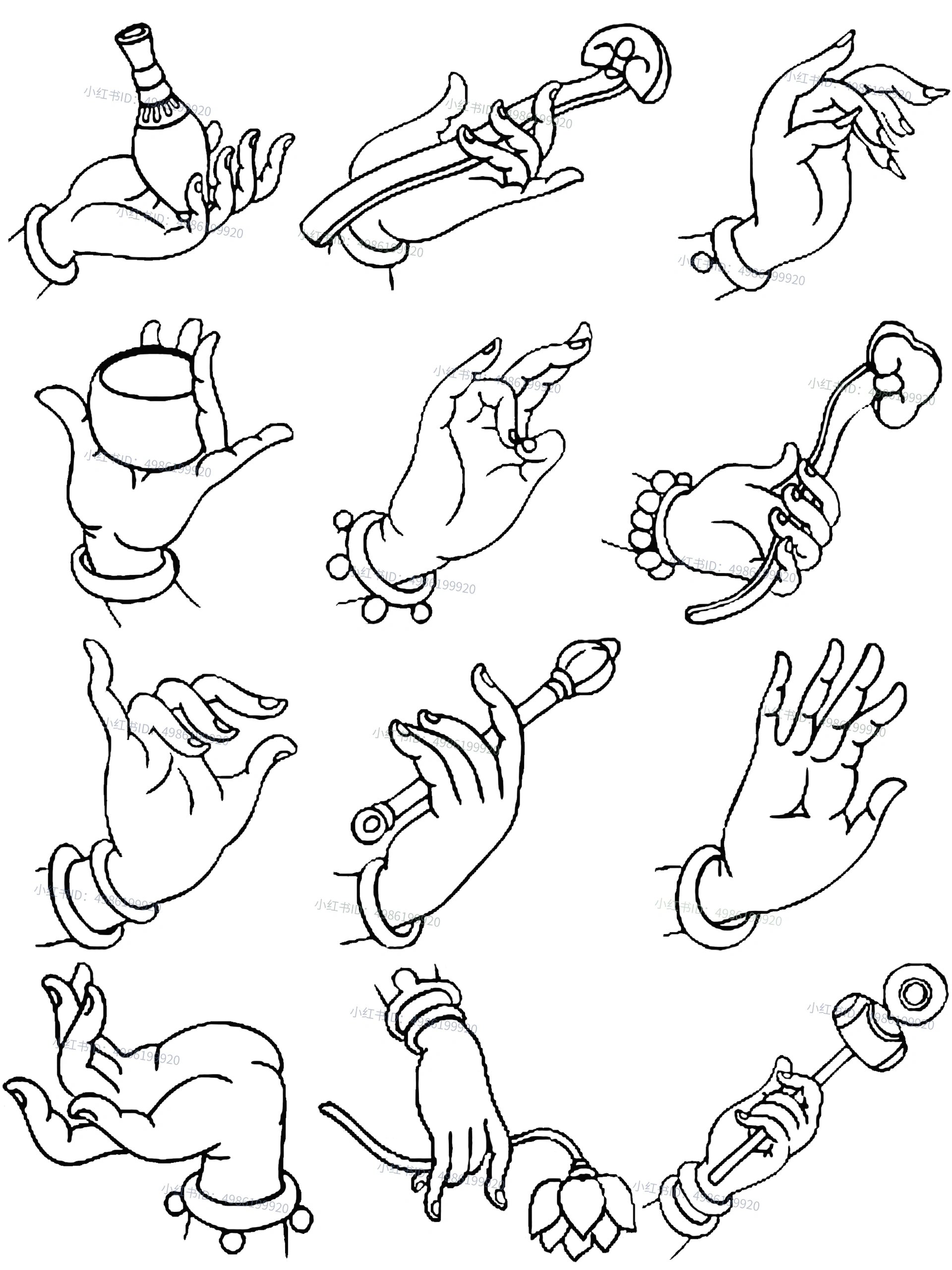 93收藏|手绘74种佛手拈花指