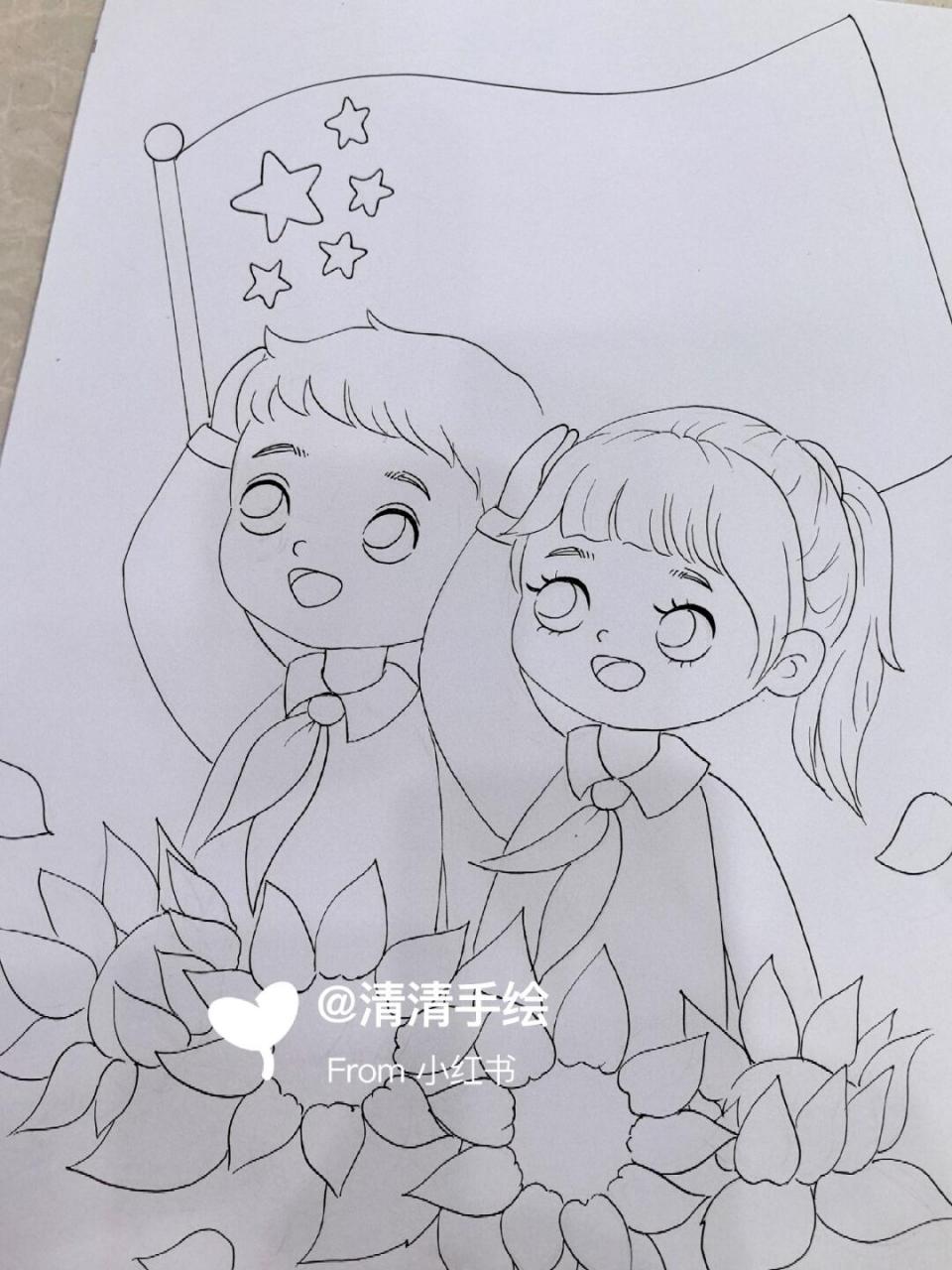 愿大家童心未泯,一切皆甜#马克笔手绘# #儿童画# #爱国主题儿童画