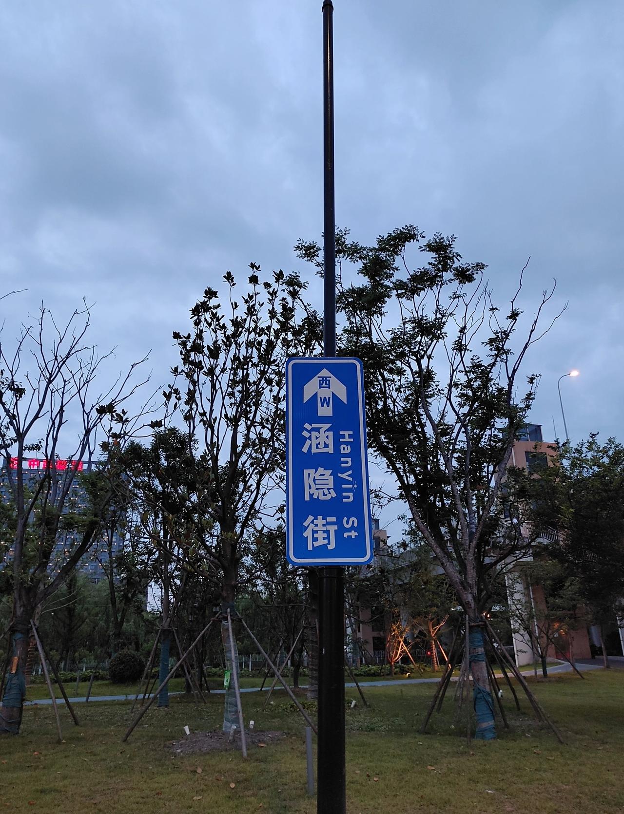 这个路牌挂在路灯上,竖着安装,关键是方向指向是"西",而且是向上的