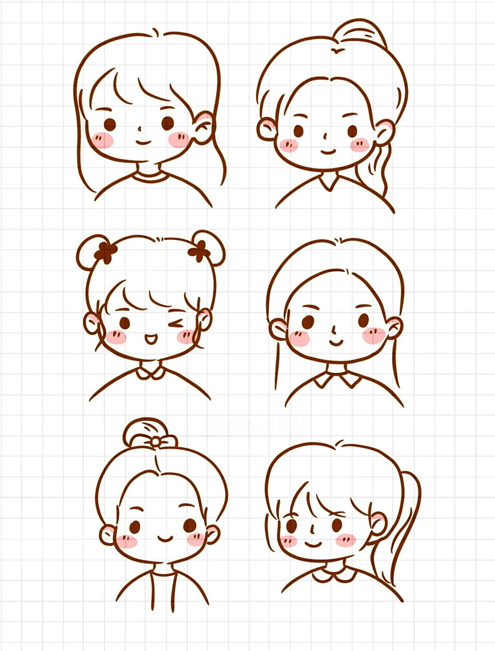 简笔画|可爱简单易学的人物头像女孩头像 零基础绘画|简笔画教程|黑白