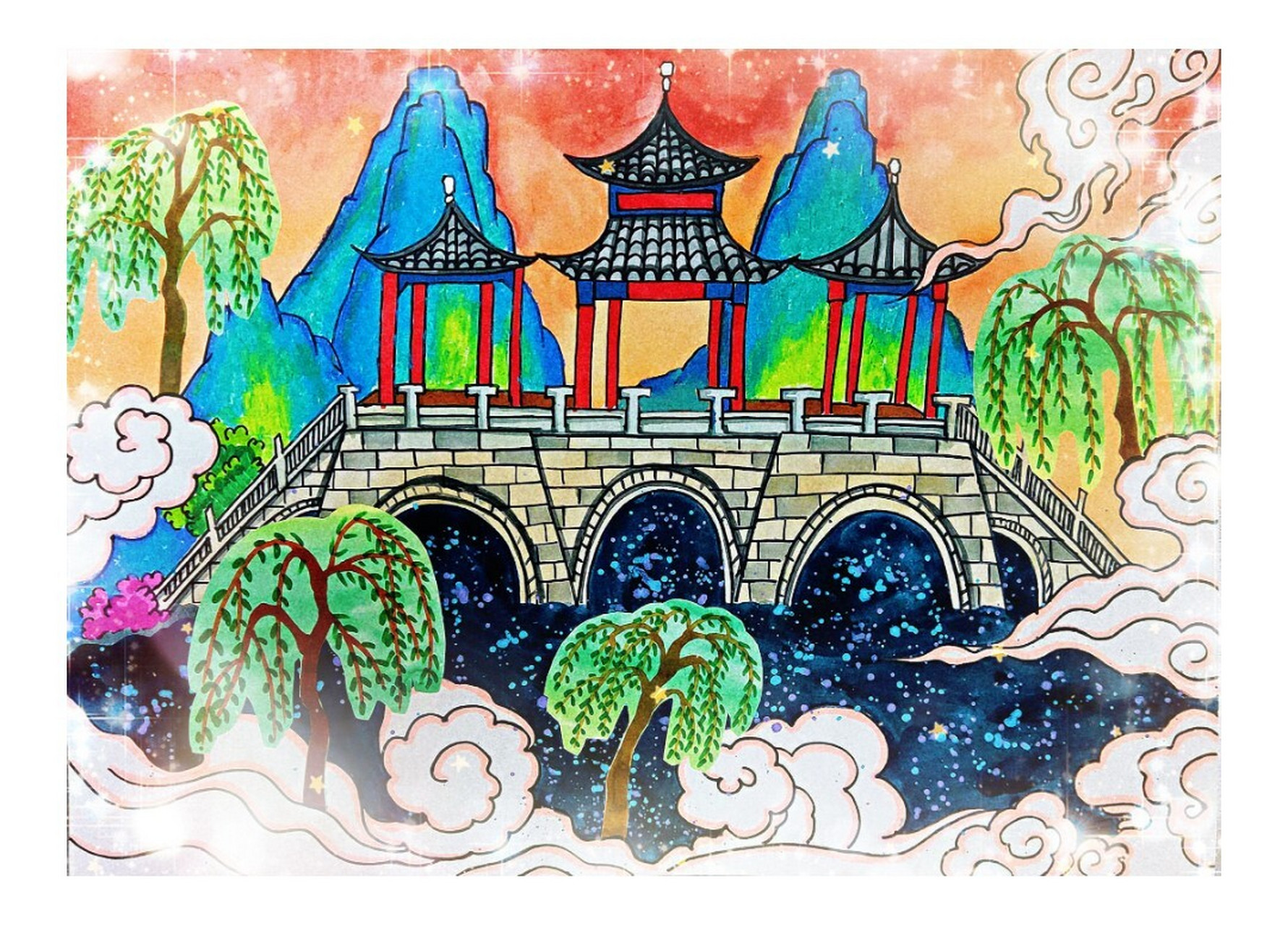儿童画《五亭桥》 五亭桥(wuting bridge),别名莲花桥,是中国江苏省