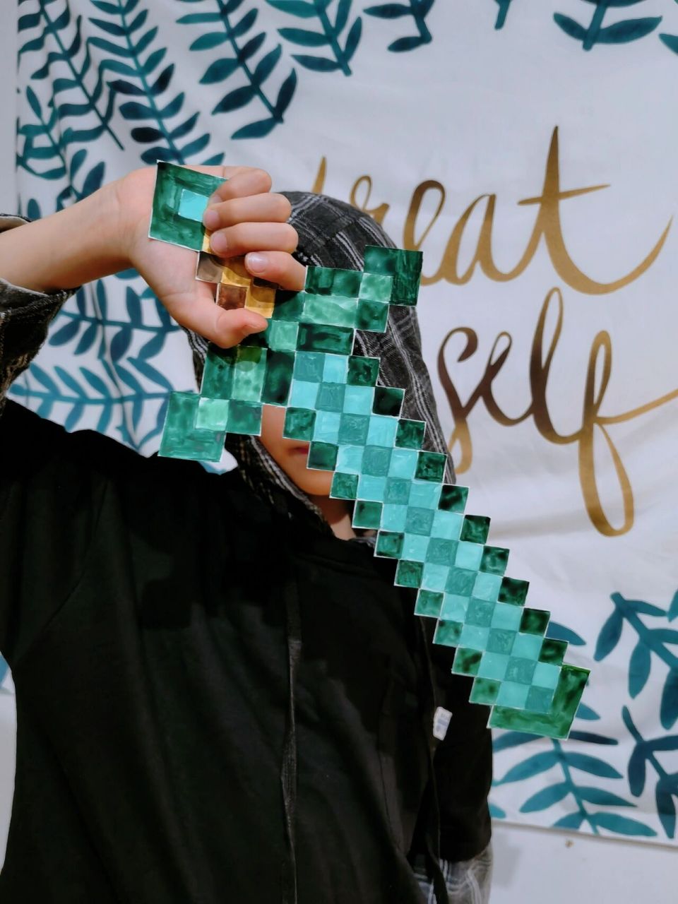 我的世界︱钻石剑diy手绘 材料:白卡纸,水彩