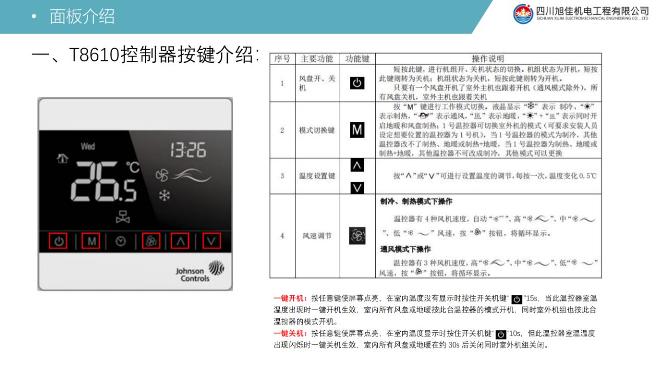 约克中央空调t8610面板功能介绍