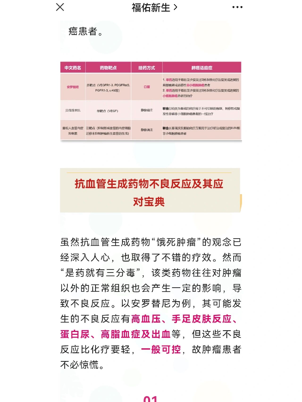 口服靶向药安罗替尼副作用咋办?