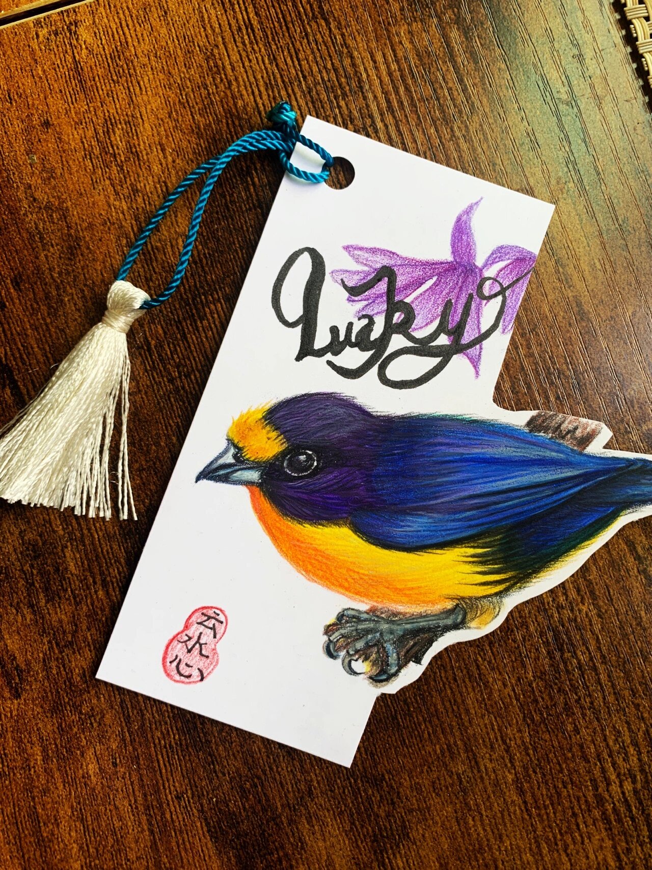 彩铅手绘鸟自制书签