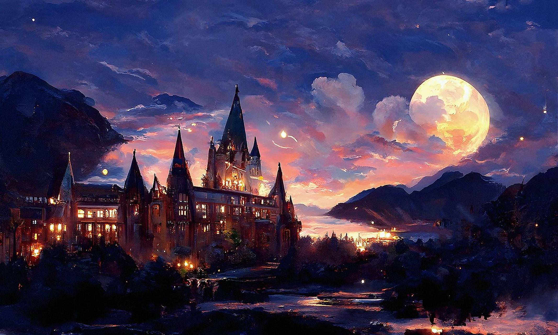 今夜霍格沃茨的月色很美,超适合做壁纸🌕 海底月是天上月🌕眼前人