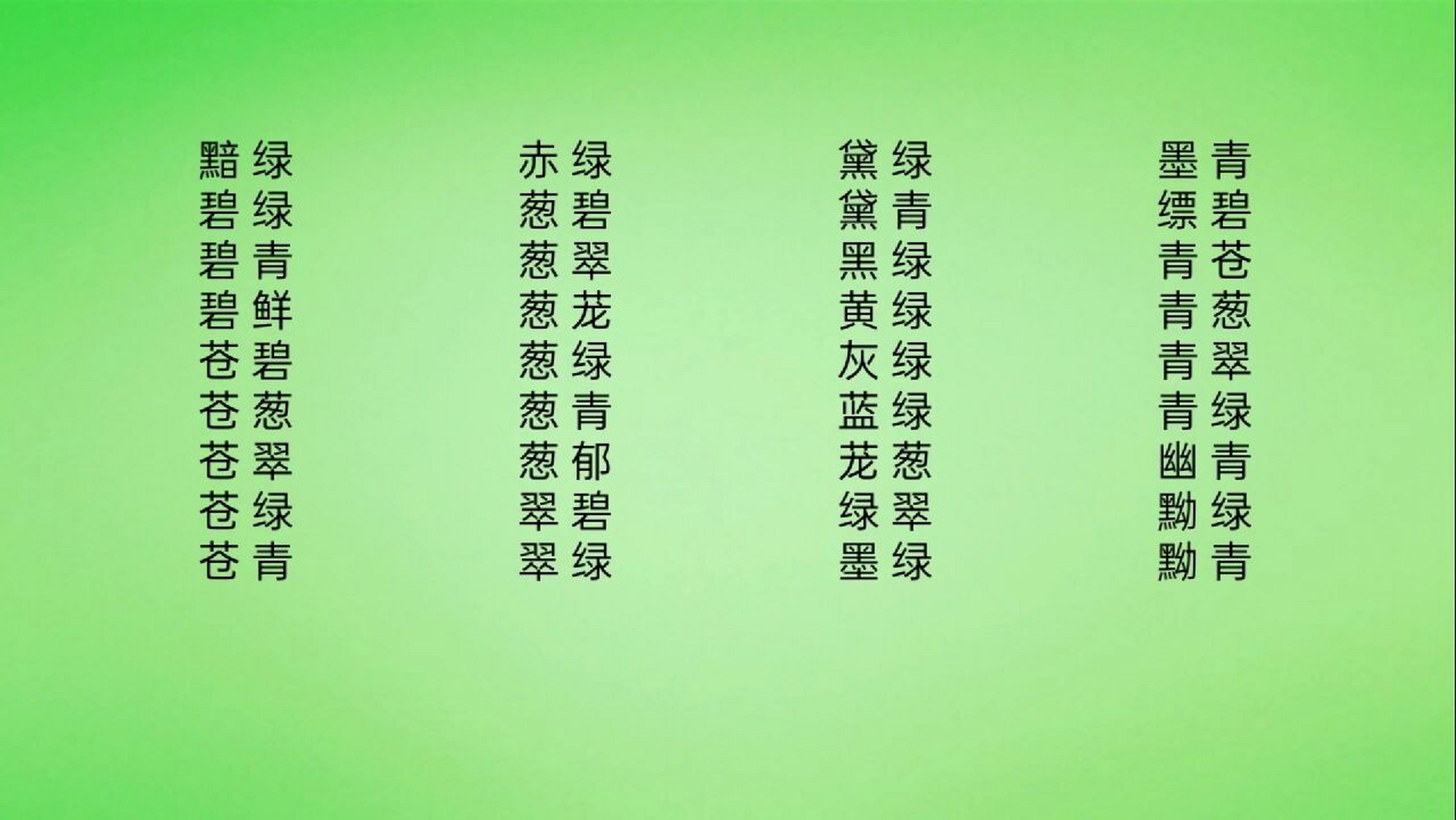 描写绿色的词语汇总 整理自赵晓驰《近代汉语颜色词研究》