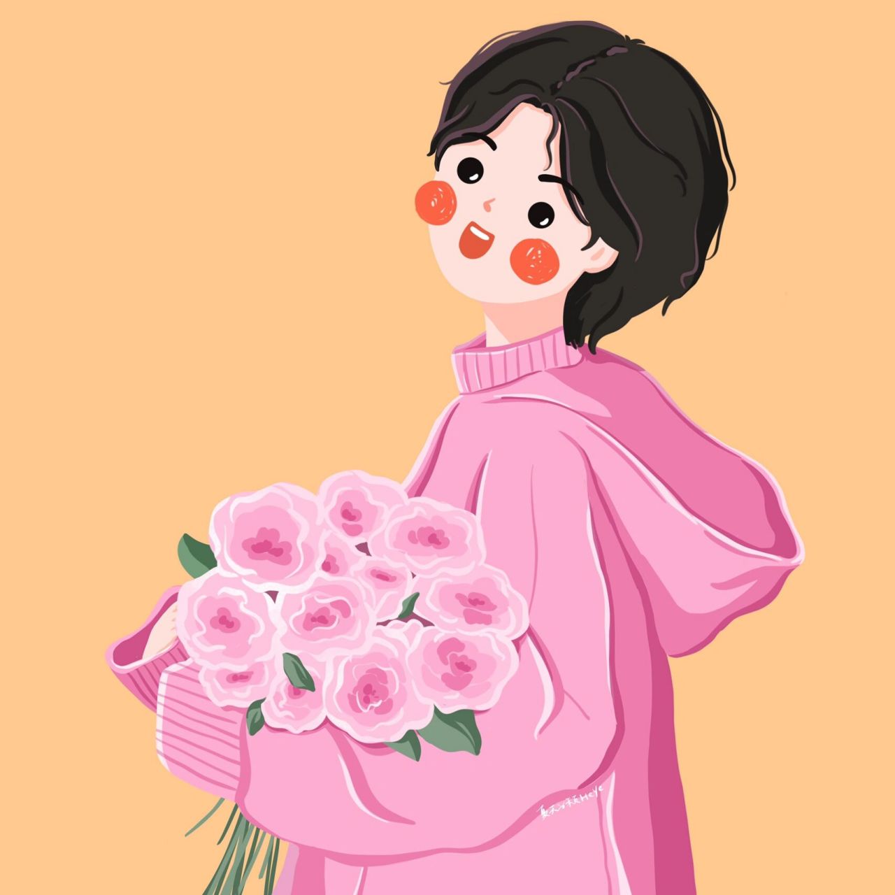 插画头像 | 捧花的可爱男生 | 情侣头像 小可爱们想要的捧花男孩头像