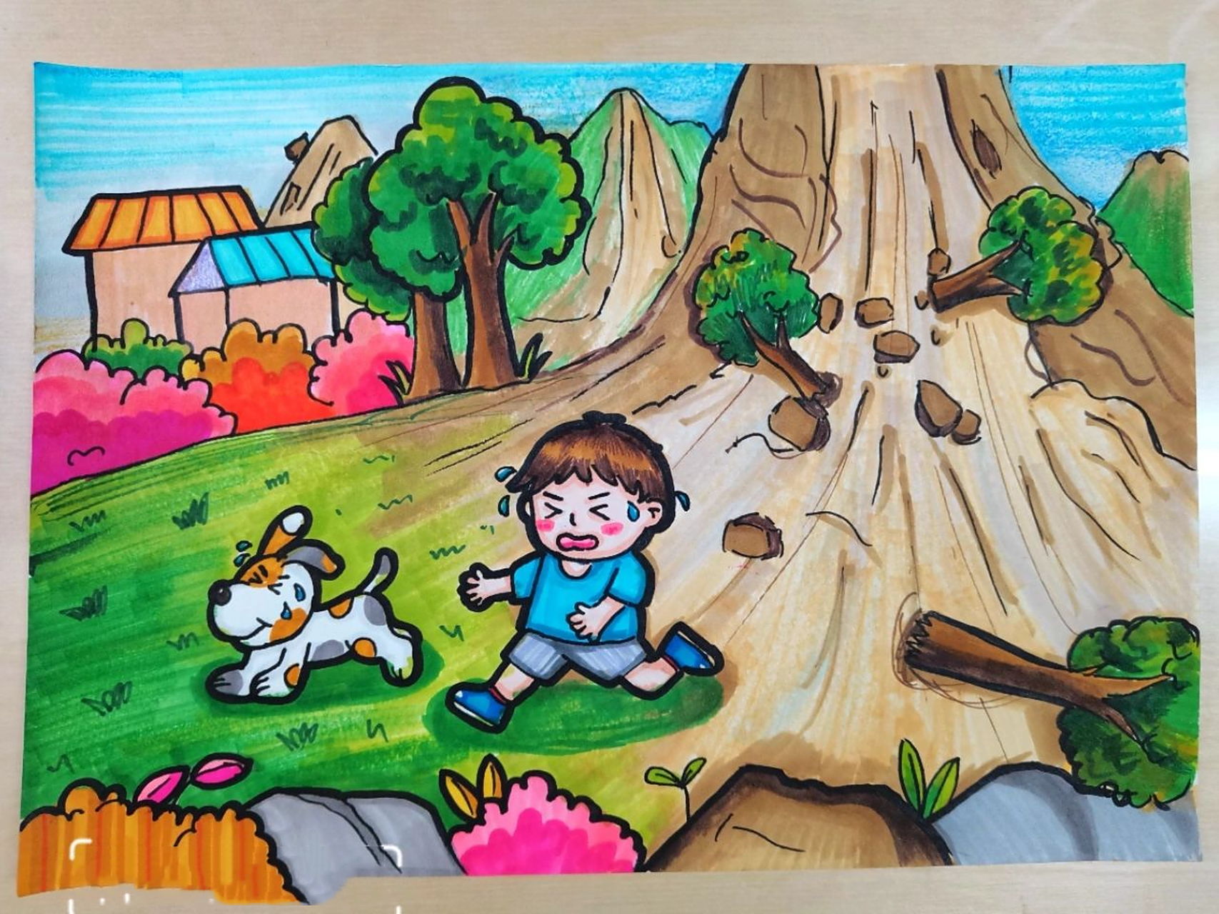 洪涝 泥石流98儿童简笔画 幼师考编简笔画 又画了一张 嘻嘻